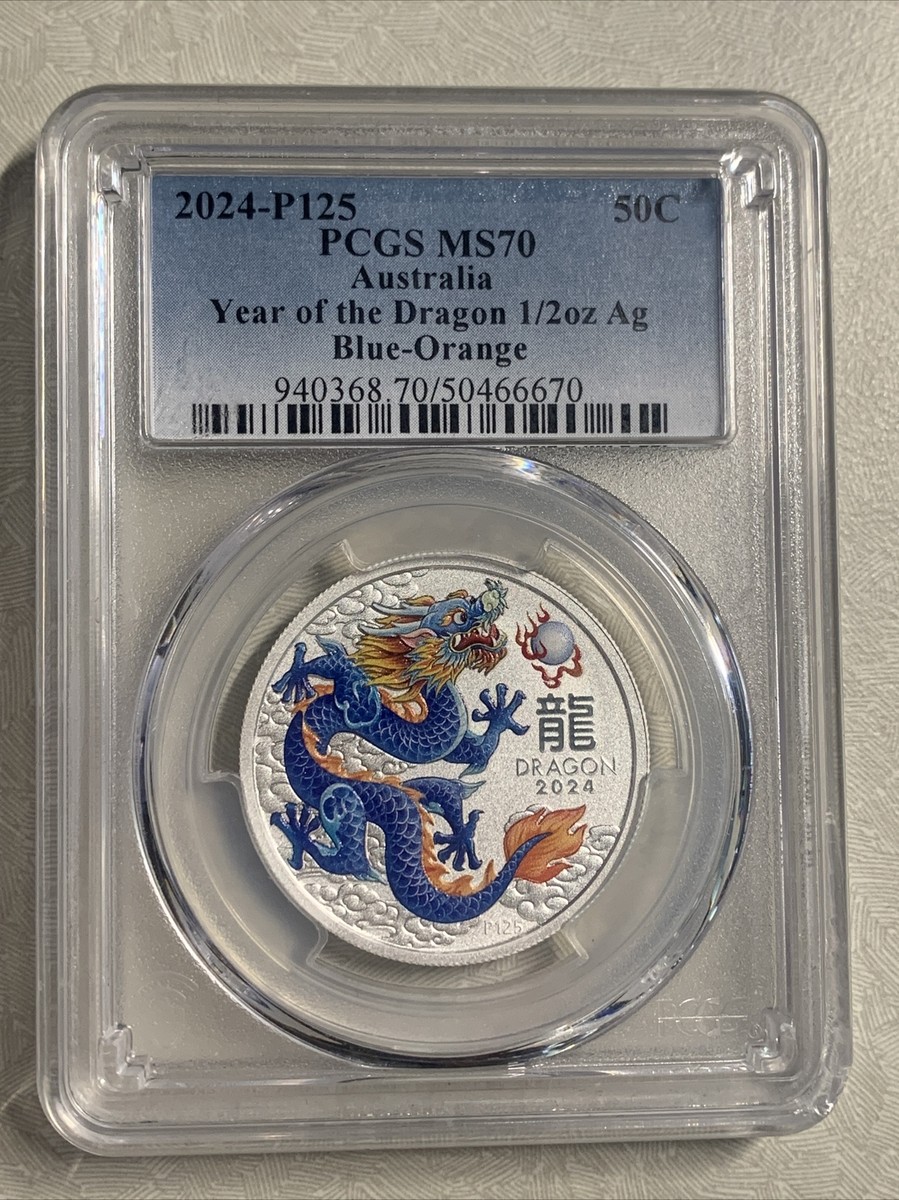 2024-P125- Australia- Year of the Dragon- Blue Orange- 50C- PCGS