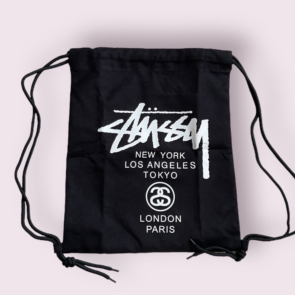 STUSSY Eco Drawstring Bag Knapsack Backpack W/ inner pocket Black