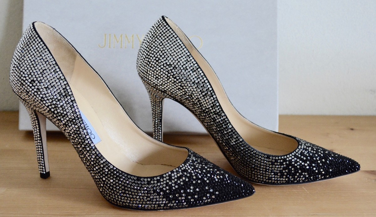 NIB Jimmy Choo Tania Crystal Degrade Black & White Pump - Size