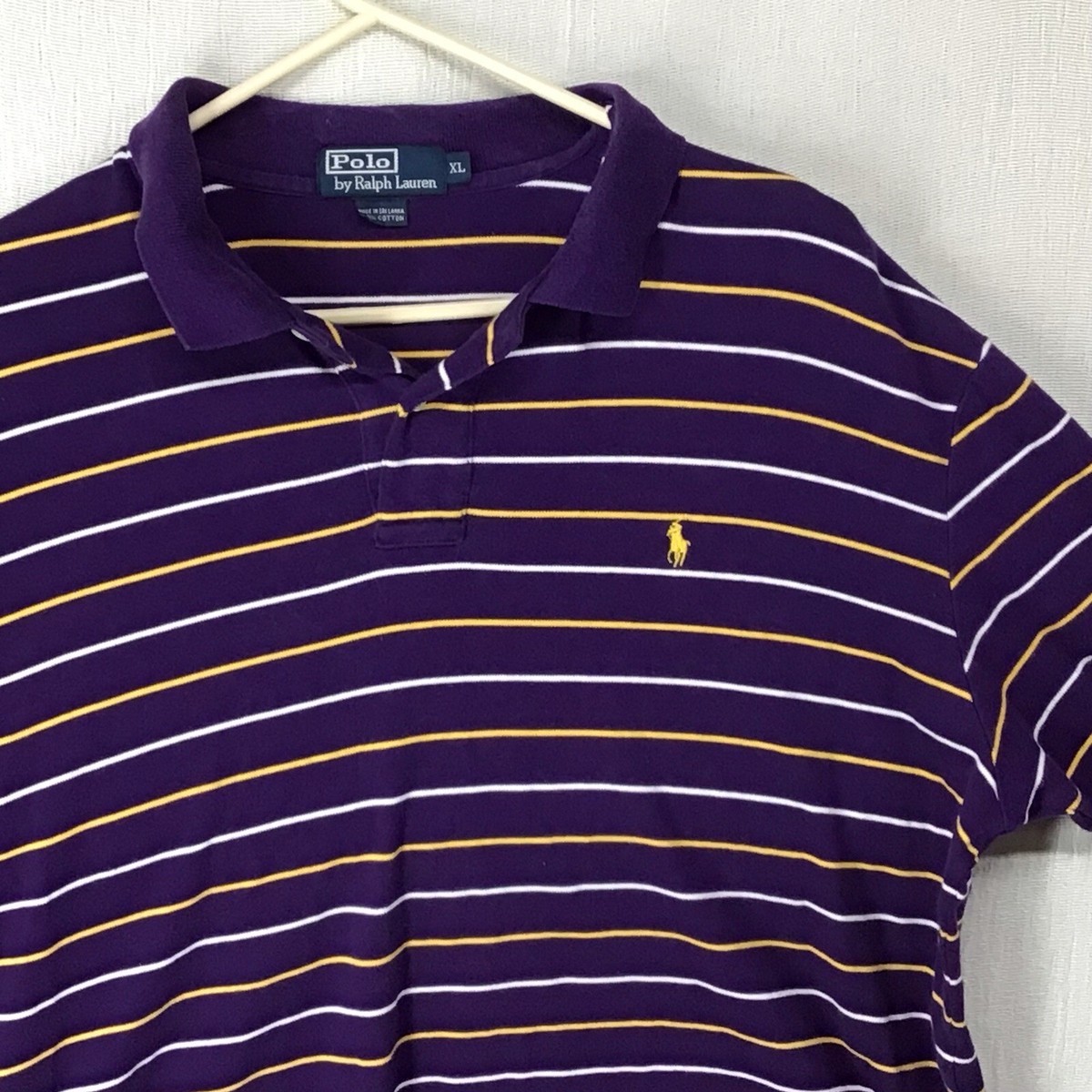 Vintage Polo Ralph Lauren XL Purple Gold Stripe LSU Colors Short