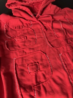 Supreme Red Hoodie With Popped Out Letters Cutout Stitch Lettering
