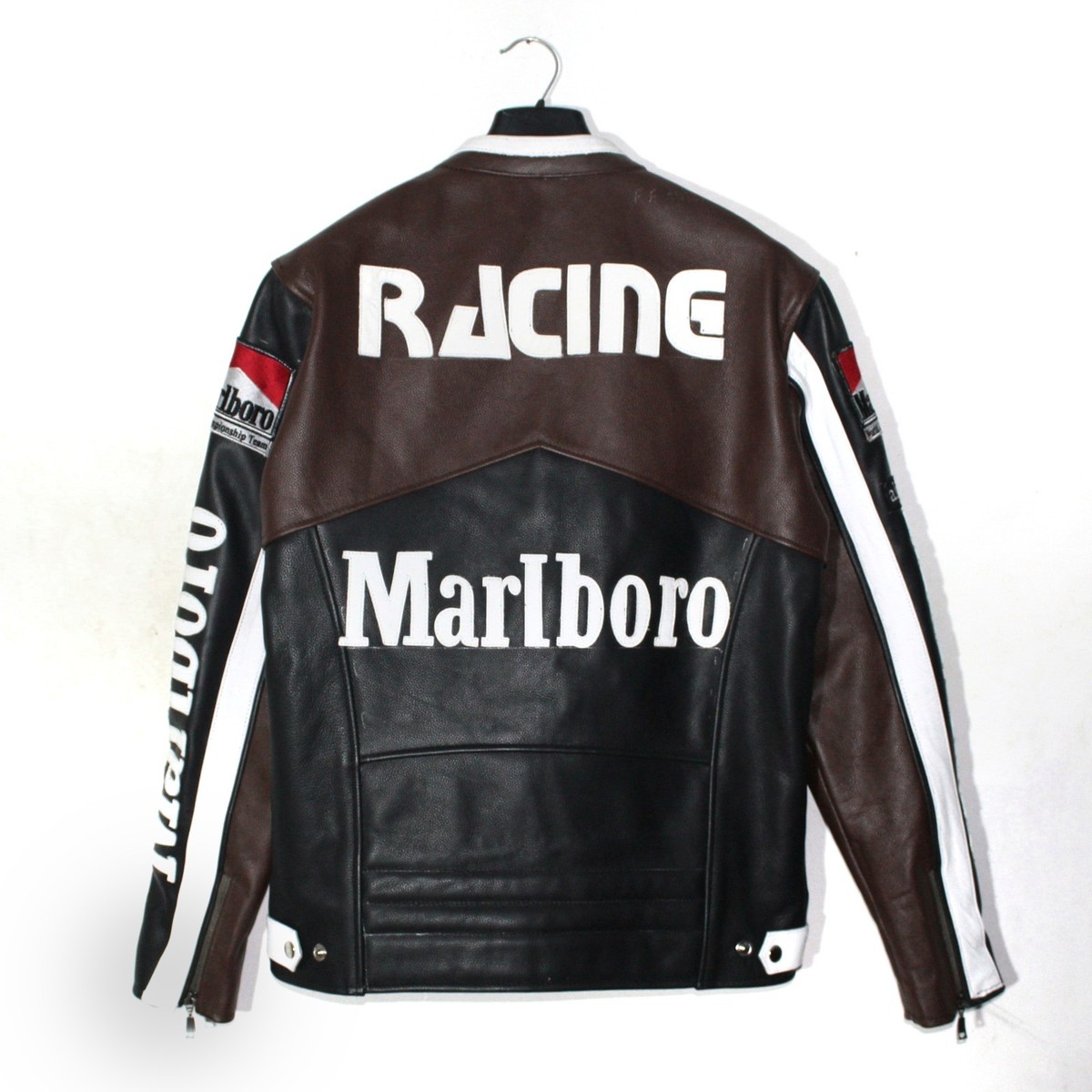 Vintage Marlboro Leather Motorcycle Racing Jacket Brown Black New