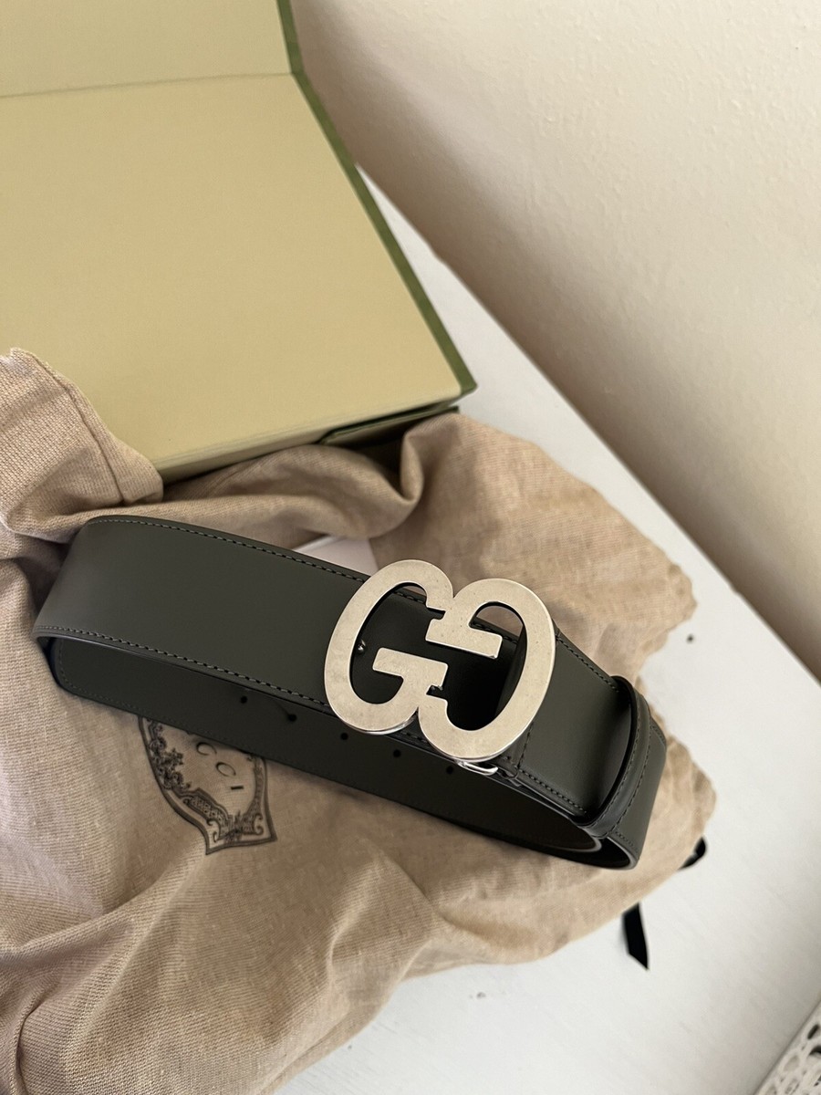 NEW GUCCI Men's GG Buckle Wide Belt In Dark Green Leather Sz 90/36