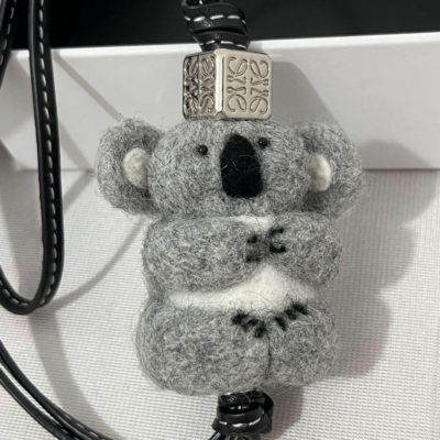 LOEWE Koala Bag Charm Key Chain Leather Felt Palladium Dies