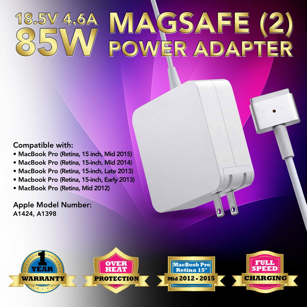 85W 20V 4.25A Charger AC Power Adapter For Apple Macbook Pro