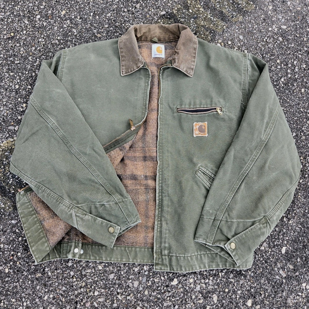 Vtg Carhartt J97 MOS Detroit Canvas Jacket Flannel Blanket Lined