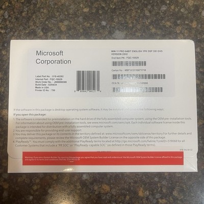 New Microsoft Windows 11 Pro Professional 64 Bit Operating System