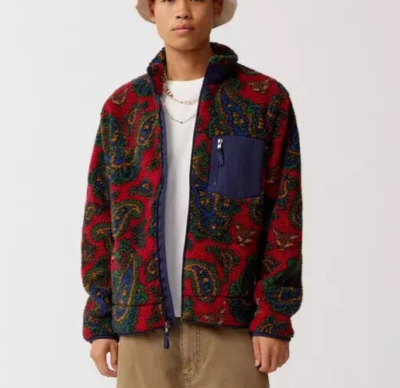 $348 Polo Ralph Lauren Paisley Fox Full Zip Pile Red Fleece Jacket