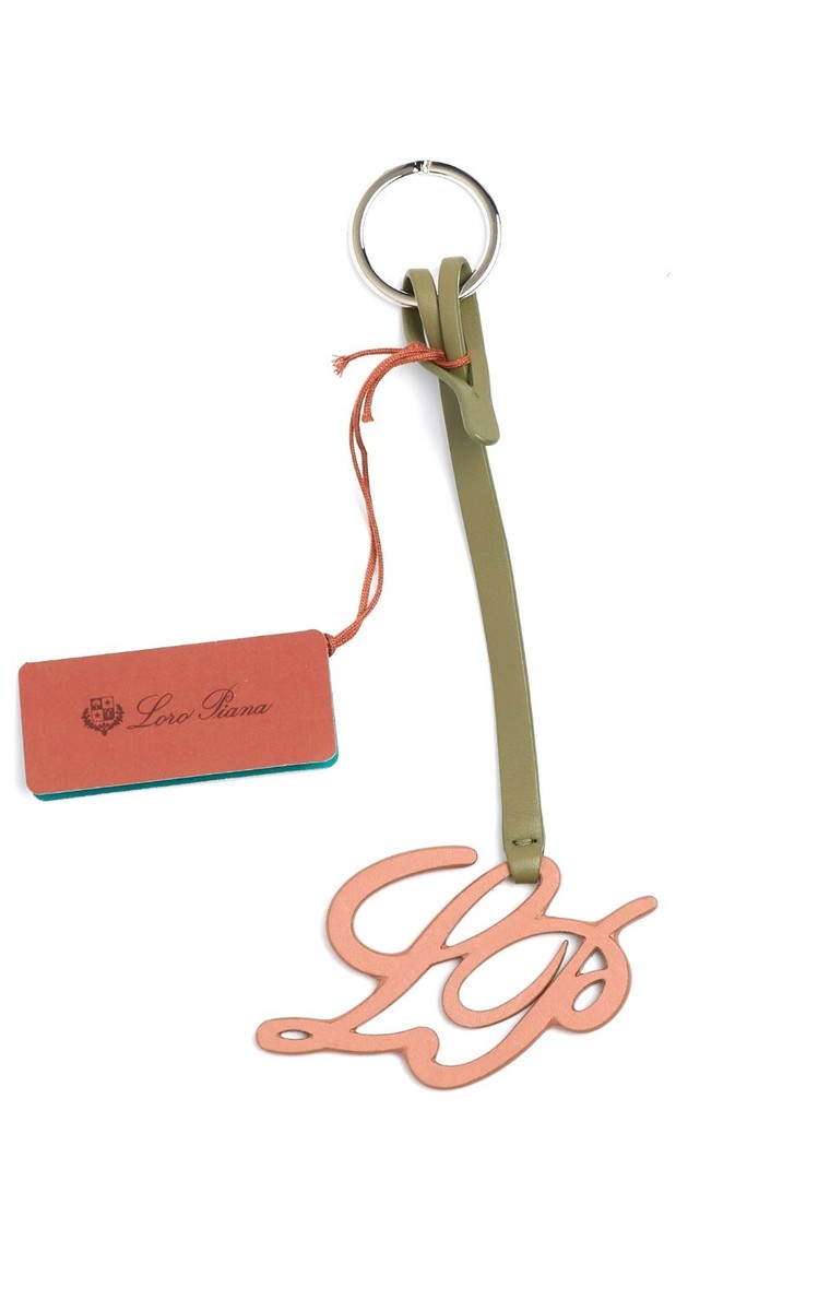 NEW LORO PIANA Leather Bag Charm Keychain Signature LP Logo Tan