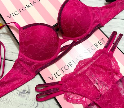 Victoria's Secret Shine Cradle Very Sexy Push Up Bra Brazilian Set