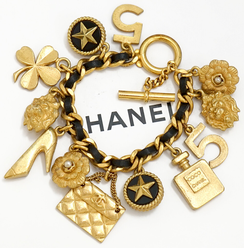 CHANEL No.5 Multi Charm Leather Chain Bracelet 7.3