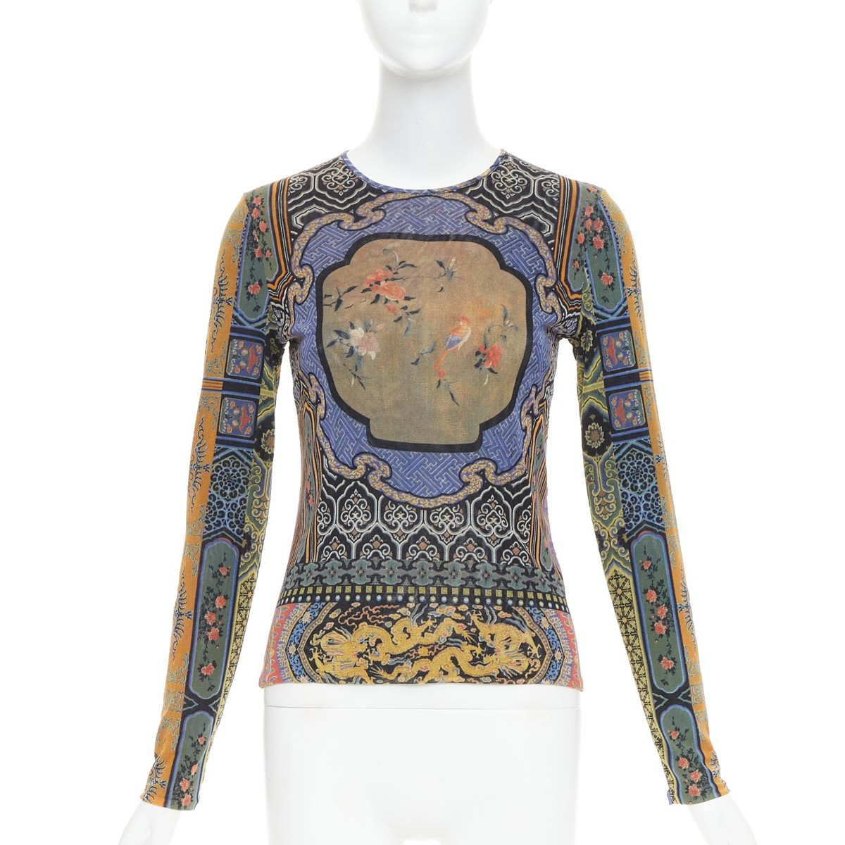 VIVIENNE TAM purple Dynasty chinoiserie dragon birds print long