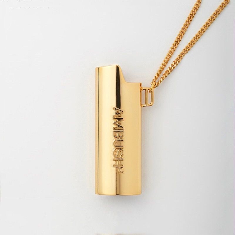 AMBUSH Logo Carve Gold Silver Lighter Case Pendant Chain Necklace