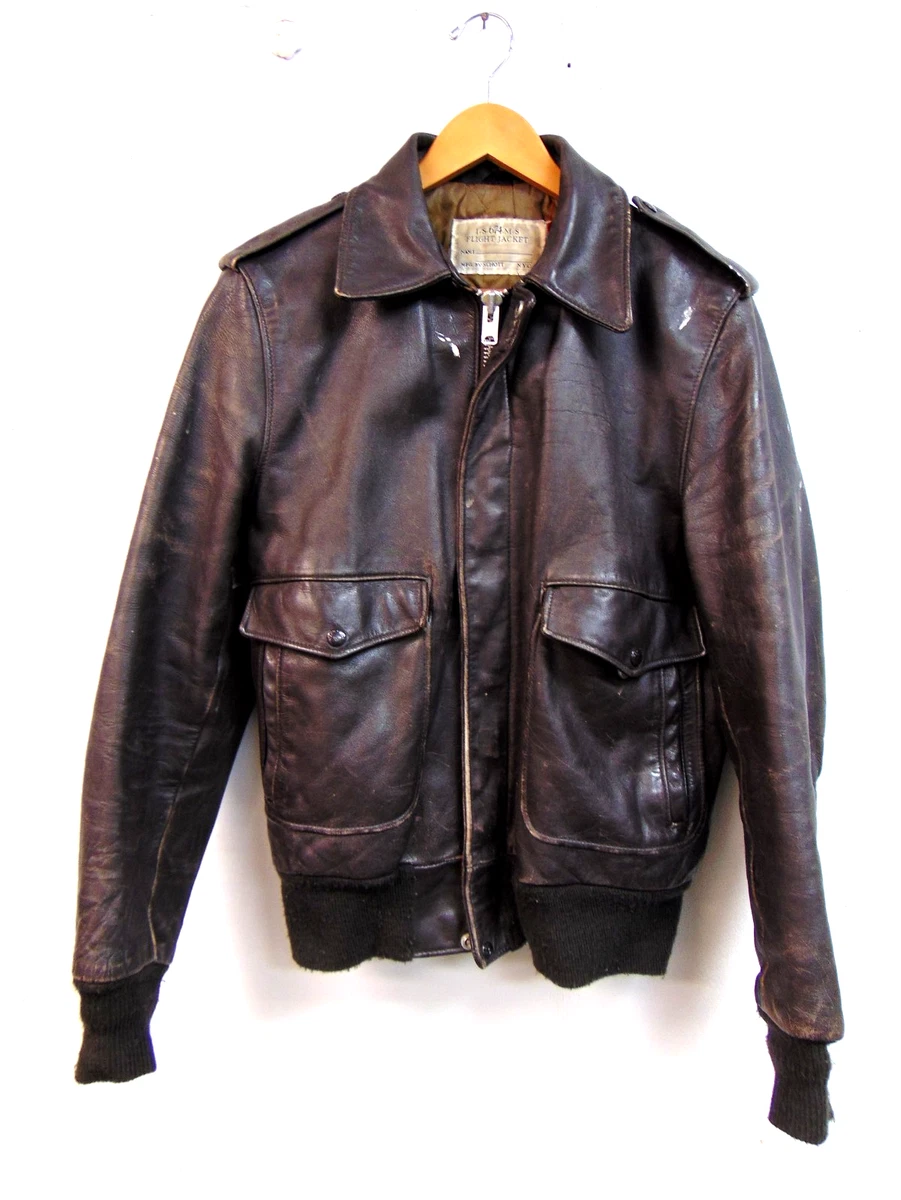 Vintage Schott NYC Leather Bomber Flight Jacket Brown IS-674-MS