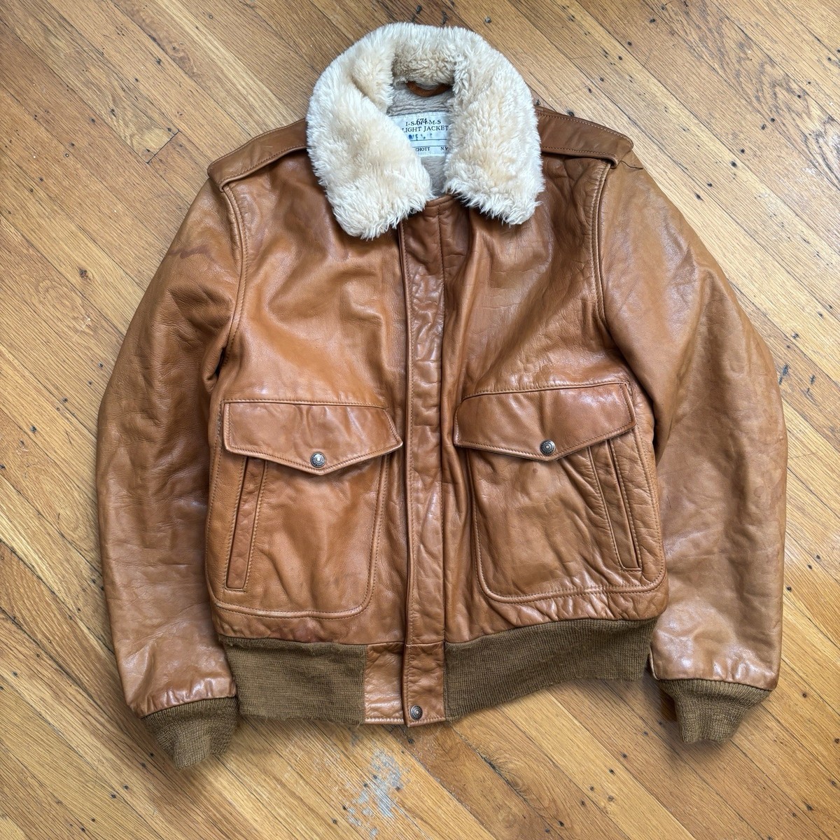 Vtg Schott NYC 174sm Flight Jacket Fur Lined Leather Bomber A2