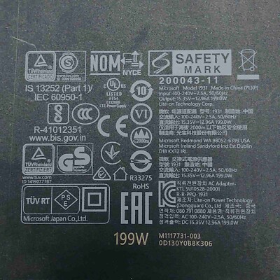 Genuine 199W Microsoft AC Adapter for Surface Dock Charger 2 Model