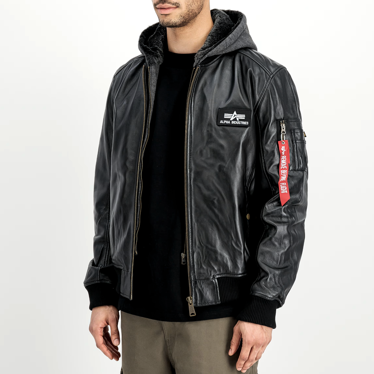 ALPHA INDUSTRIES MA-1 Real Leather Bomber Jacket Quilt Lined