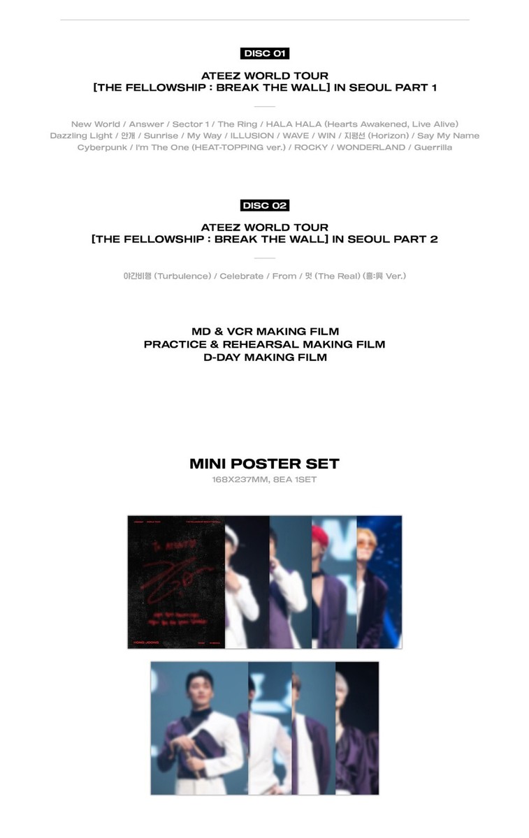 ATEEZ WORLD TOUR THE FELLOWSHIP BREAK THE WALL IN SEOUL DVD 2DISC+