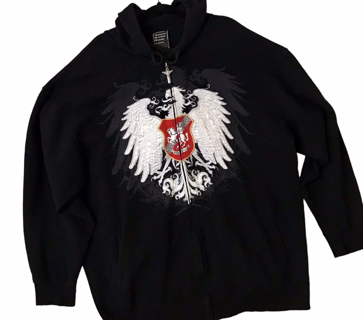 Y2K VTG Avirex Sky Kings Zip Hoodie Jacket Black Embroidered Goth