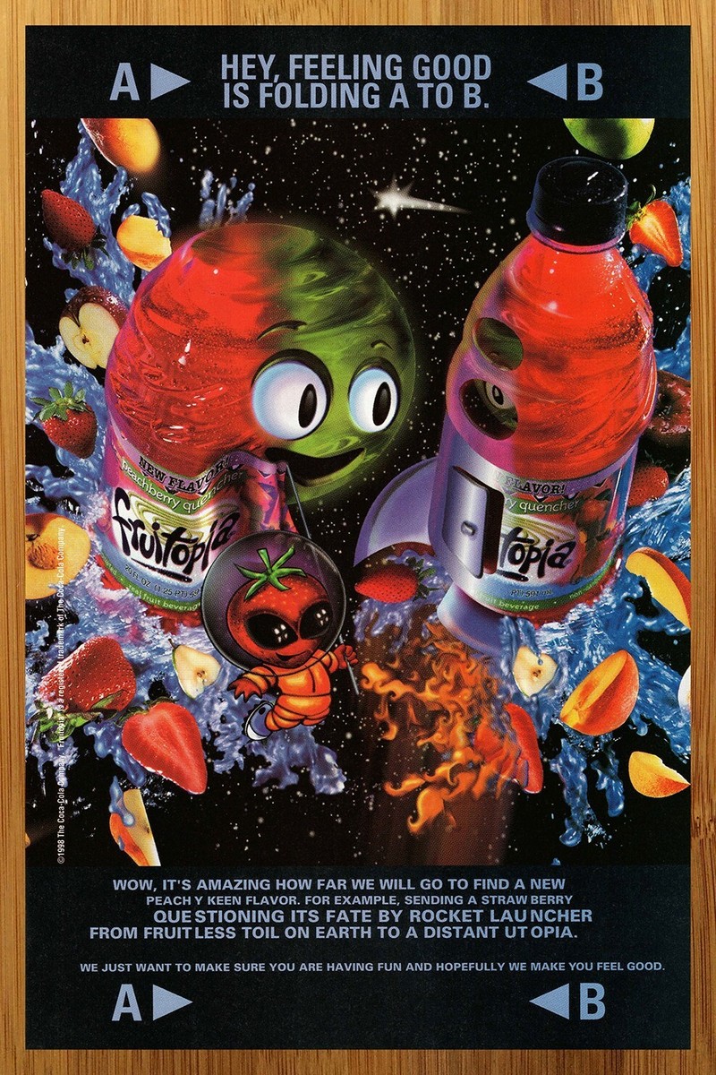 1998 Fruitopia Vintage Print Ad/Poster Fruit Drink Space Alien 90s
