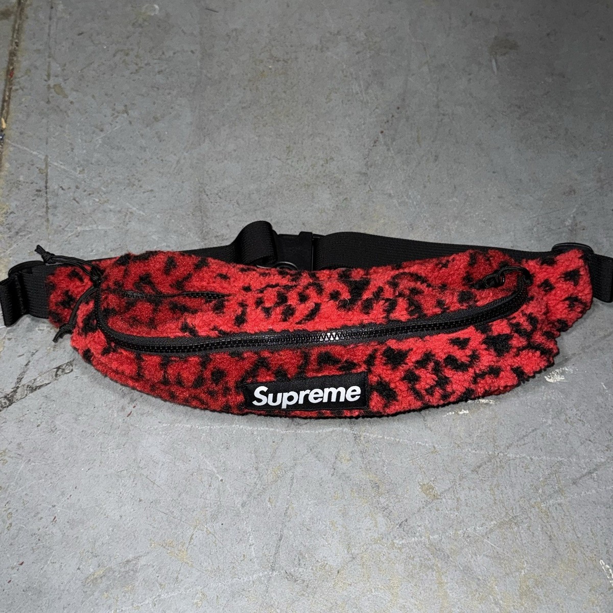 FW17 Supreme leopard fleece red waist bag Shoulder Bum Belt Rare