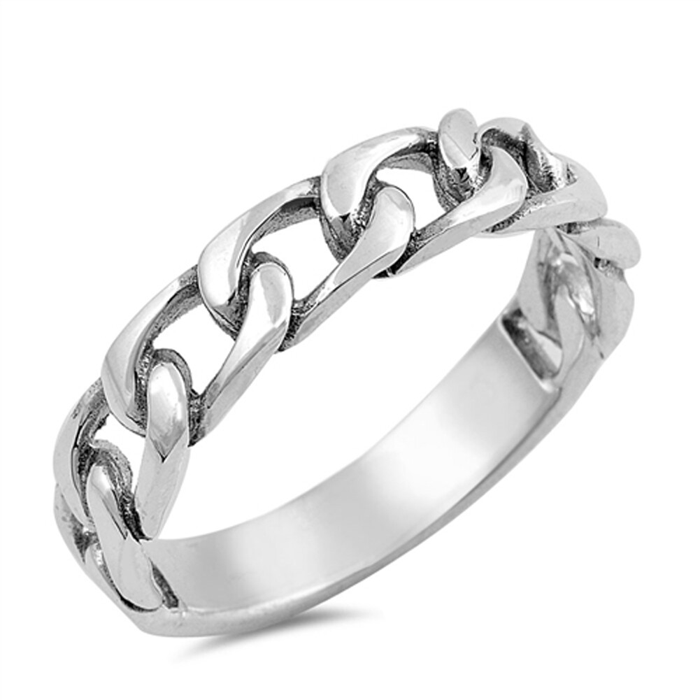 Oxidized Men's Curb Link Chain Ring New .925 Sterling Silver Band