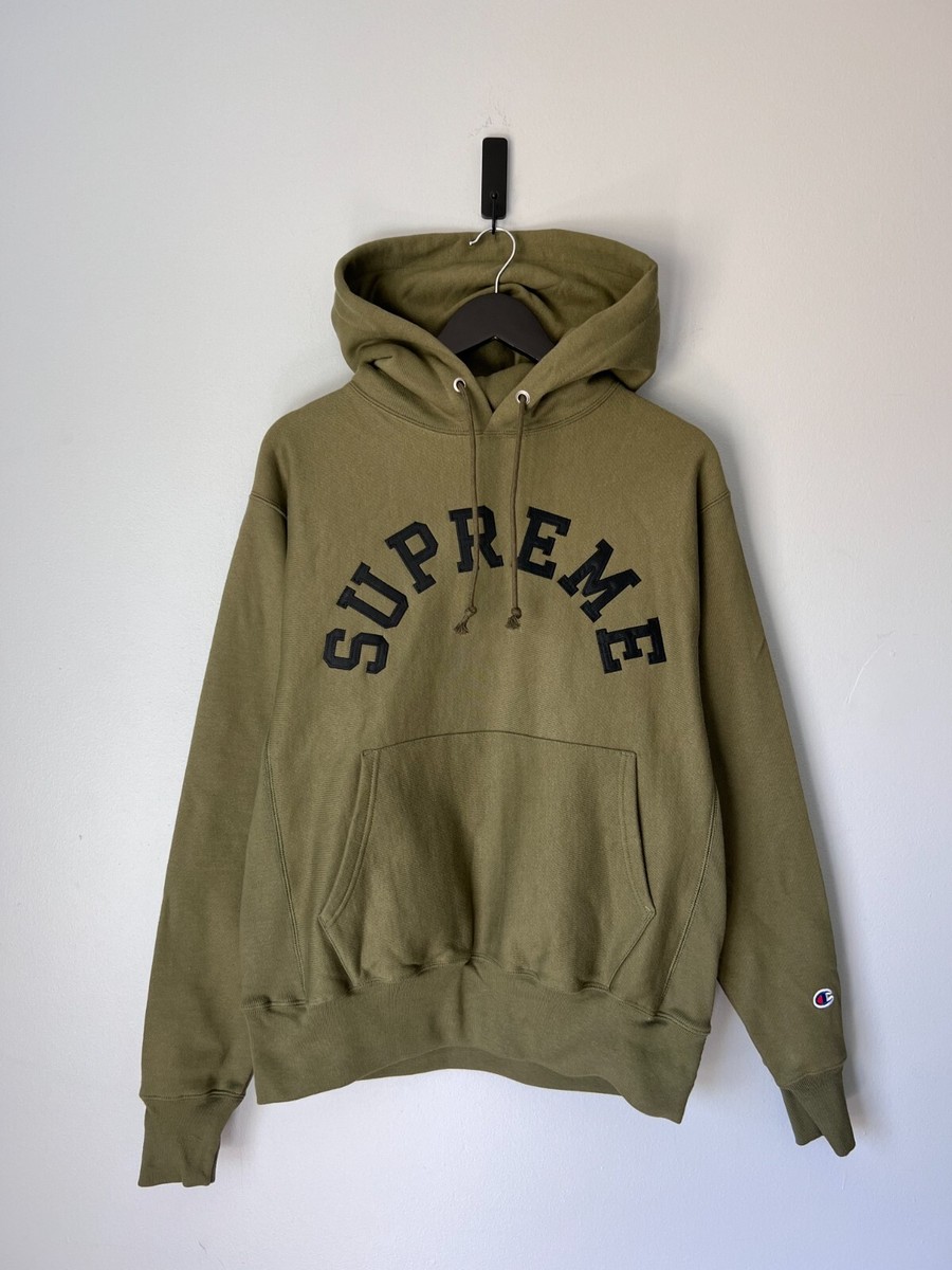Supreme x Champion Arc Logo Hoodie - Size Medium - Olive Green