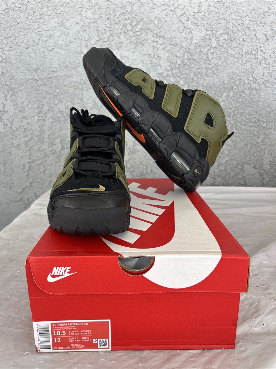 NIKE AIR MORE UPTEMPO 96 BLACK-ROUGH GREEN-PILGRIM SZ 10.5 [DH8011
