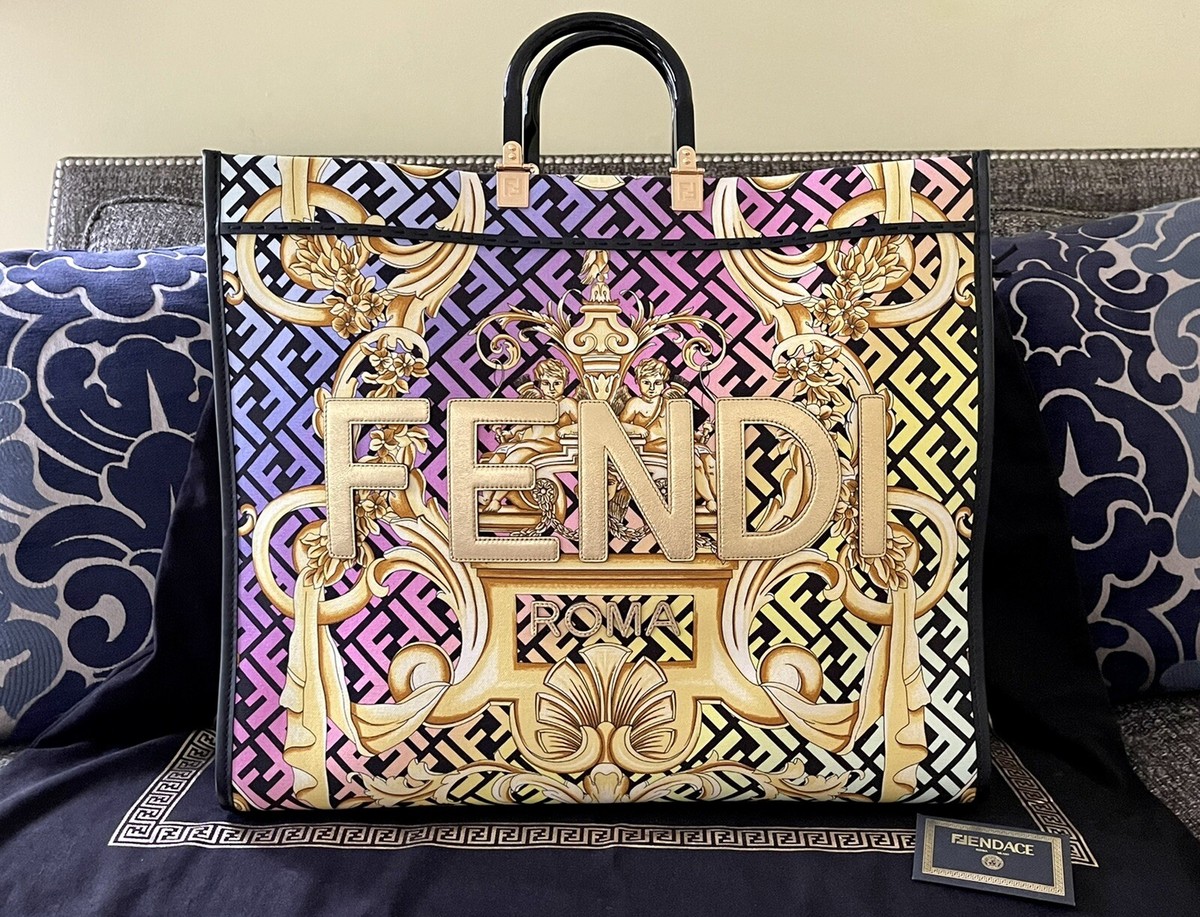 NWT Versace X Fendi Fendace Collaboration Sunshine Rainbow Shopper