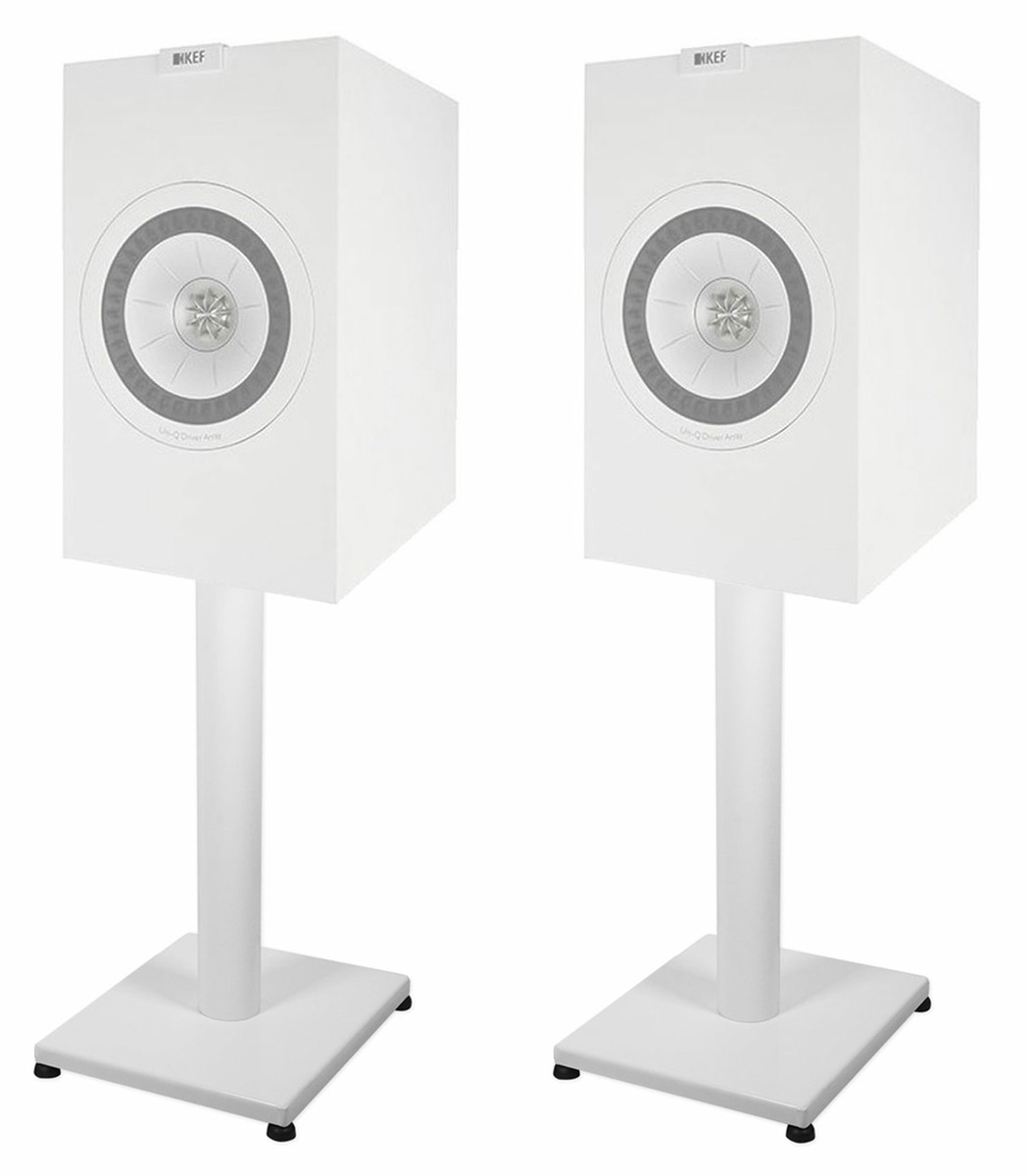 Pair 21” Steel White Stands For KEF Q350 Bookshelf Speakers Robust