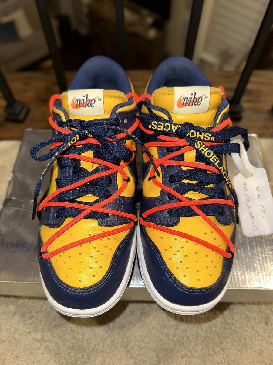 Nike Dunk Low X Off White Michigan Blue Yellow Men's Sz 4 (5.5W