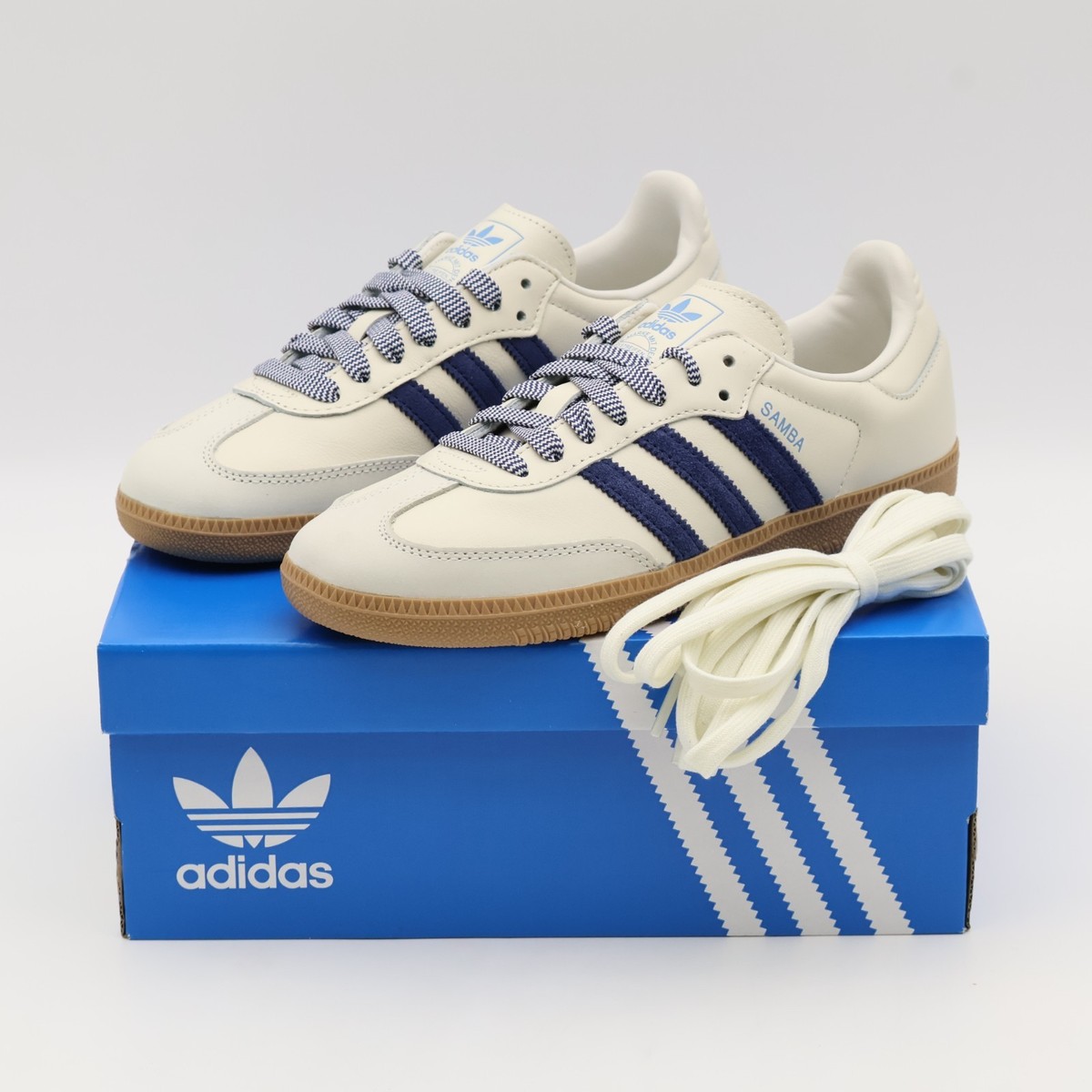 JI3907 adidas Originals Samba OG Off White Dark Blue Clear Sky