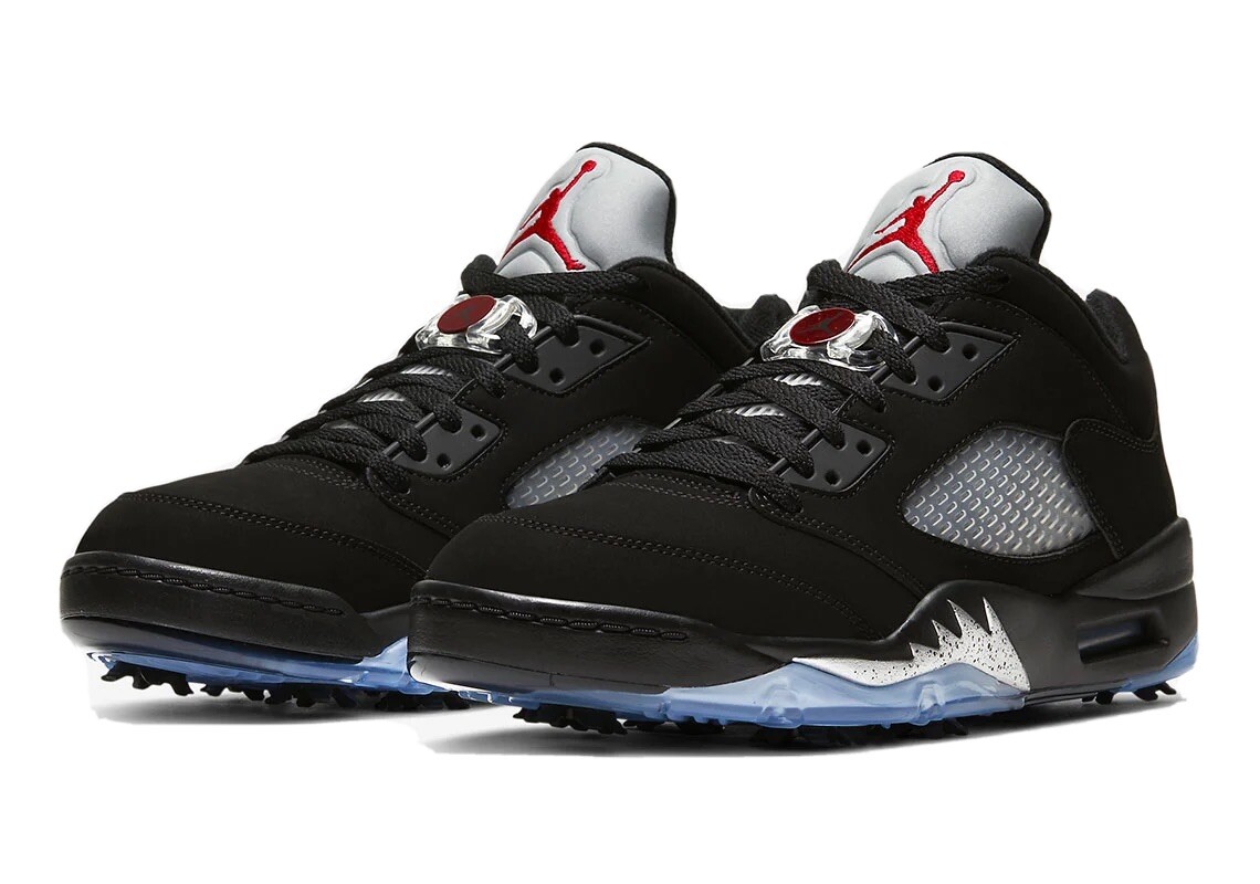 Air Jordan Retro 5 V Low Golf Shoes Cleats Black Metallic Fire Red