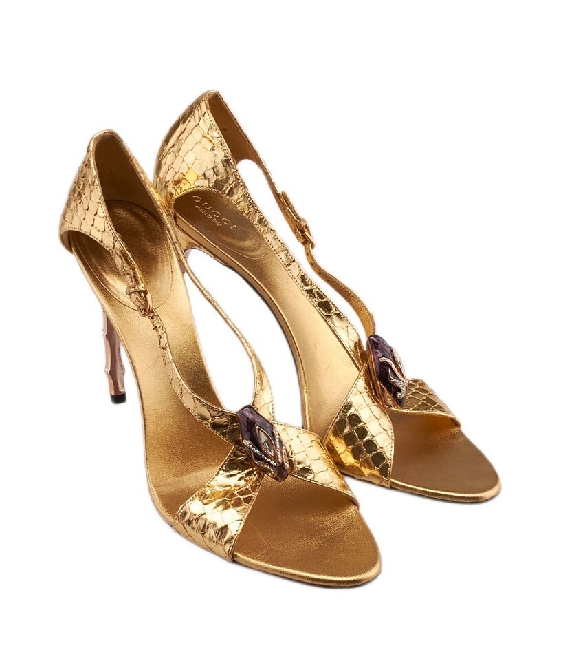 New Tom Ford for Gucci S/S 2004 Gold Python Jeweled Bamboo Heel