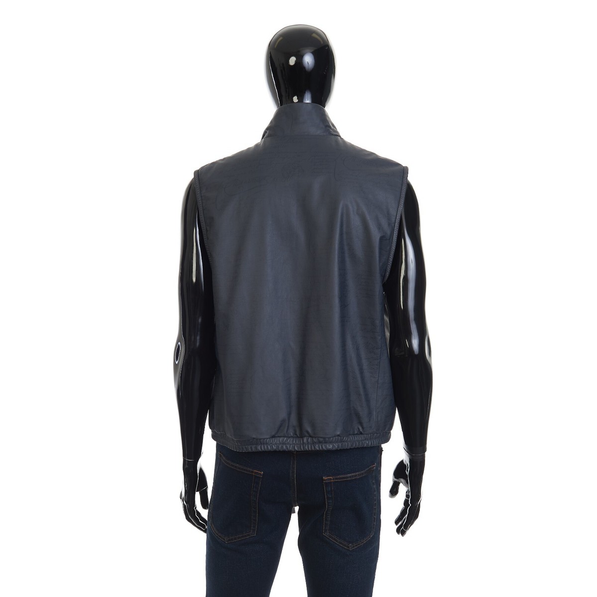 BERLUTI 6100$ Padded Leather Vest - Scritto Print, Zip-Up