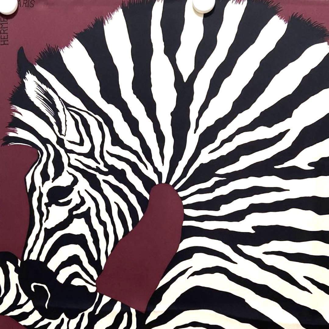Hermes Scarf Zebra Pegasus Alice Shirley Animal Stole Wine Red