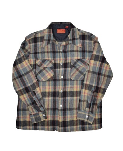 Vintage 60s Sears Pilgrim Wool Flannel Shirt Long Sleeve Button