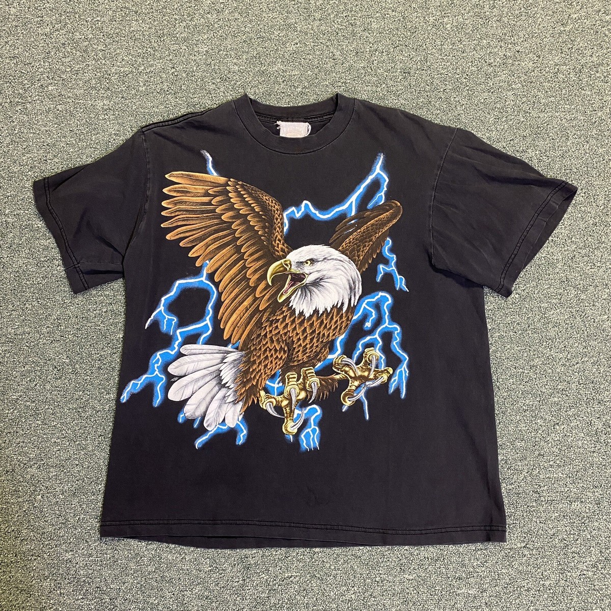 VTG 90s Eagle American Thunder Tee Shirt LG Single Stitch Harley