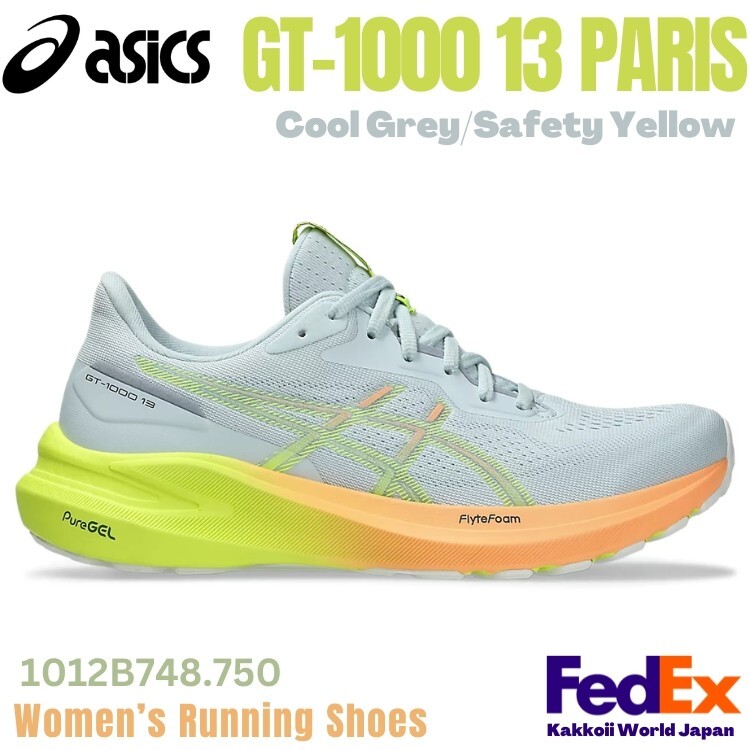 ASICS Women Running shoes GT-1000 13 PARIS Cool Grey/Safety Yellow