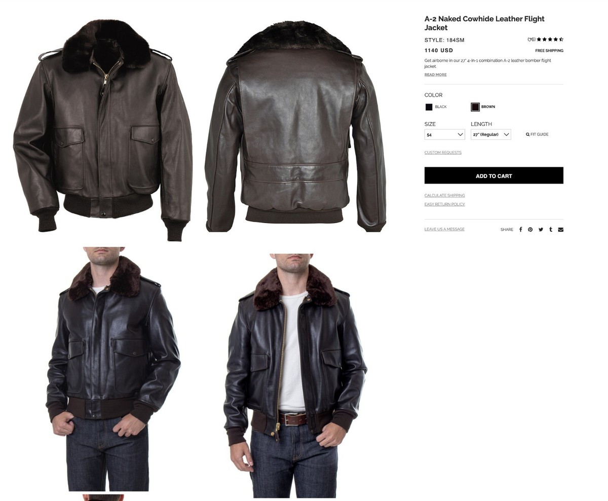 NEW schott 184SM A-2 Naked Cowhide Flight Jacket SZ 42 - 46 | eBay