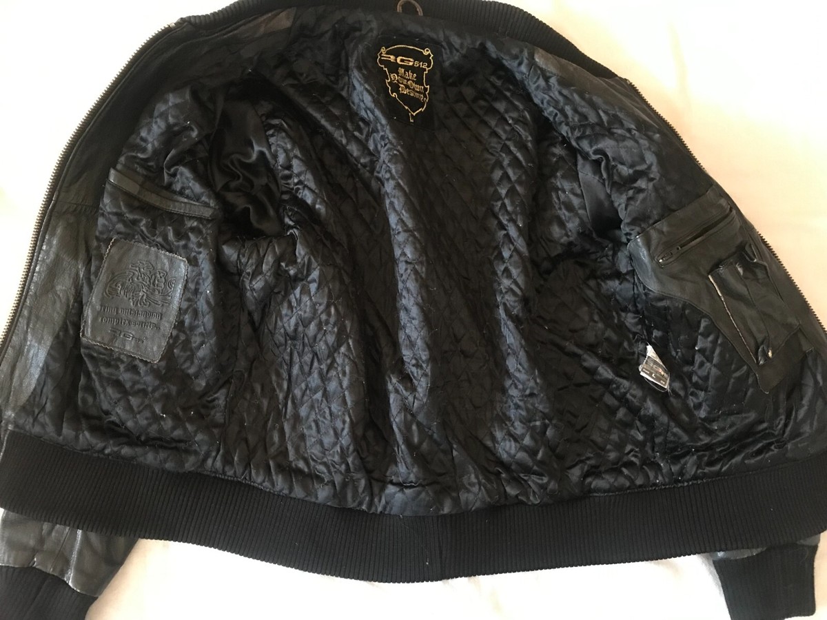 RG 512 FRANCE BLACK MEN'S BOMBER BIKER GOAT LEATHER JACKET LARGE