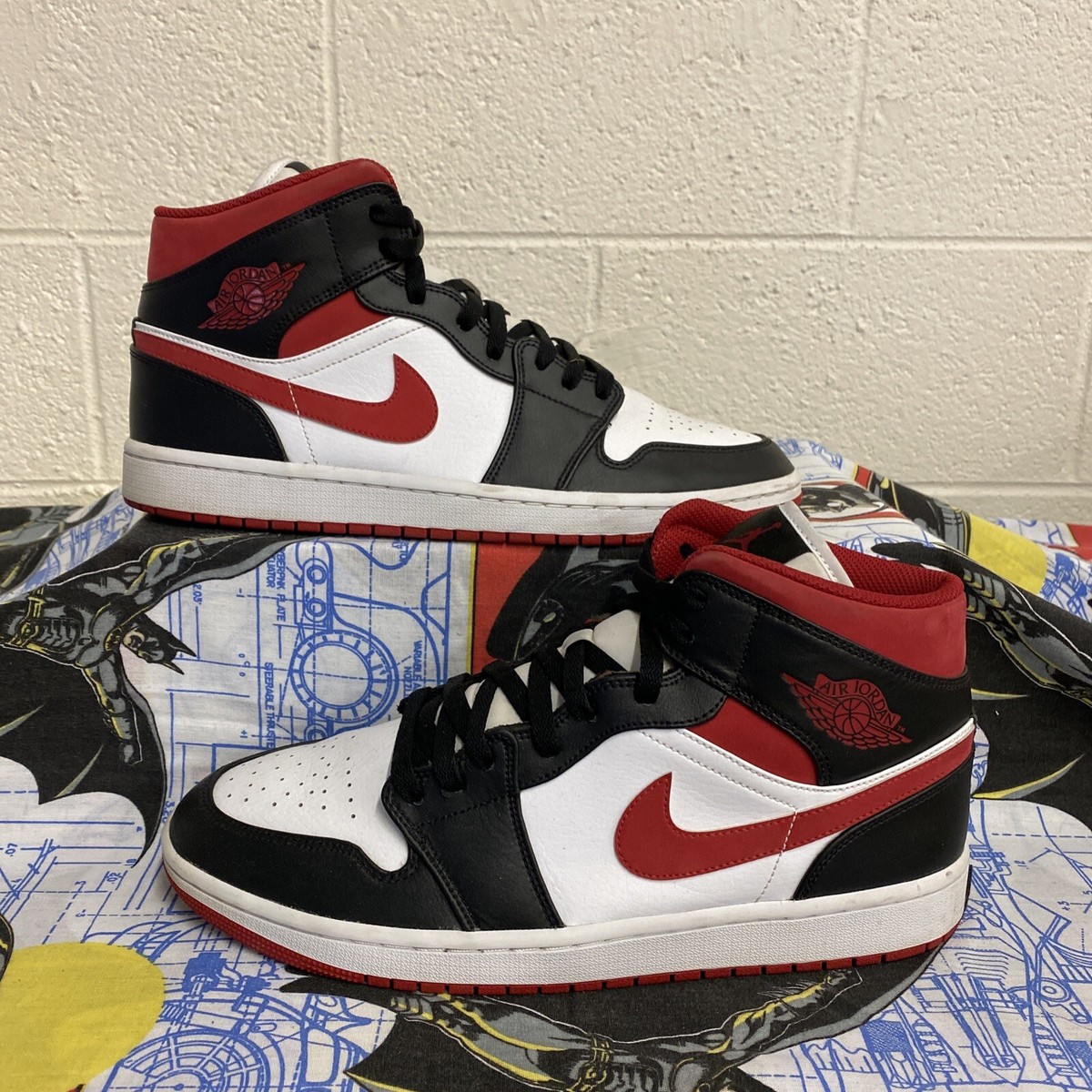 Nike Air Jordan 1 Mid Shoes - White/Black/Gym Red Men's (Size 11
