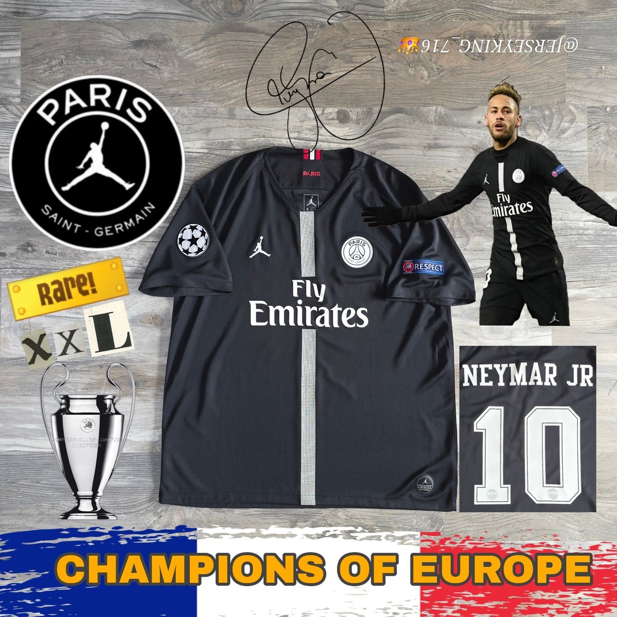 🇫🇷 Jordan PSG Neymar Jr #10 18/19 Champions League Home Jersey