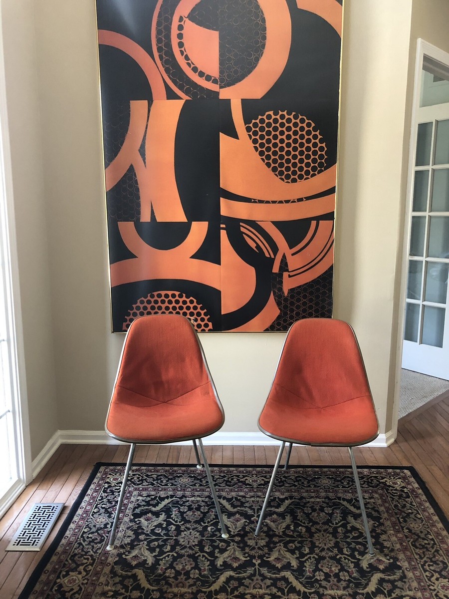 Vtg 70s EAMES Shell Chair Herman Miller Orange Fabric Taupe | eBay