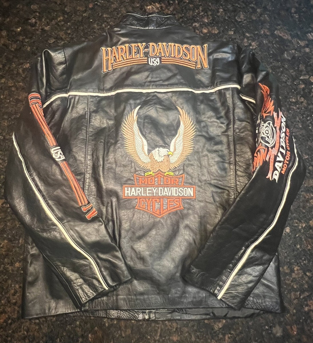 Vintage 90's Harley Davidson Men's Leather Moto Jacket/Embroidered