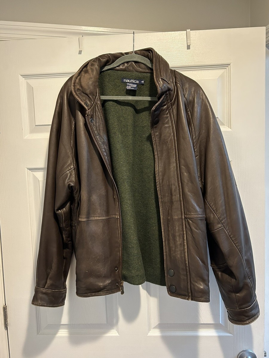 Vintage Nautica brown leather jacket mens 46 genuine leather 90's