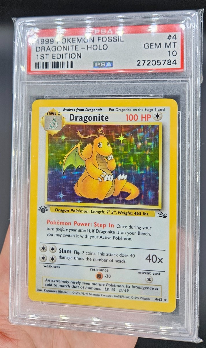 PSA 10 GEM MINT DRAGONITE 1ST EDITION FOSSIL HOLO POKEMON 1999