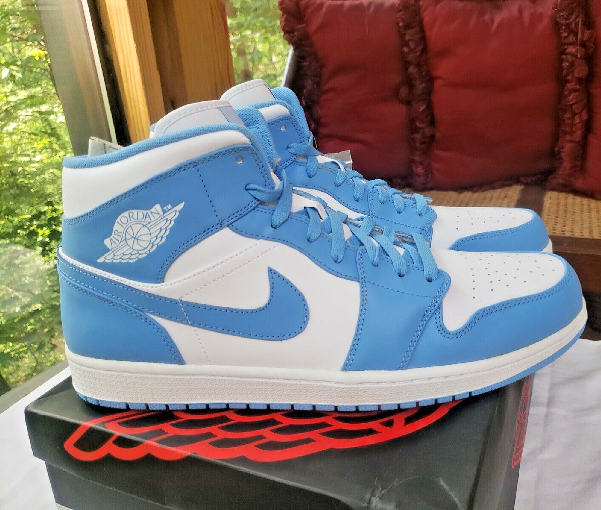 NEW Nike Air Jordan 1 MID White University Blue # 554724-106 YEAR