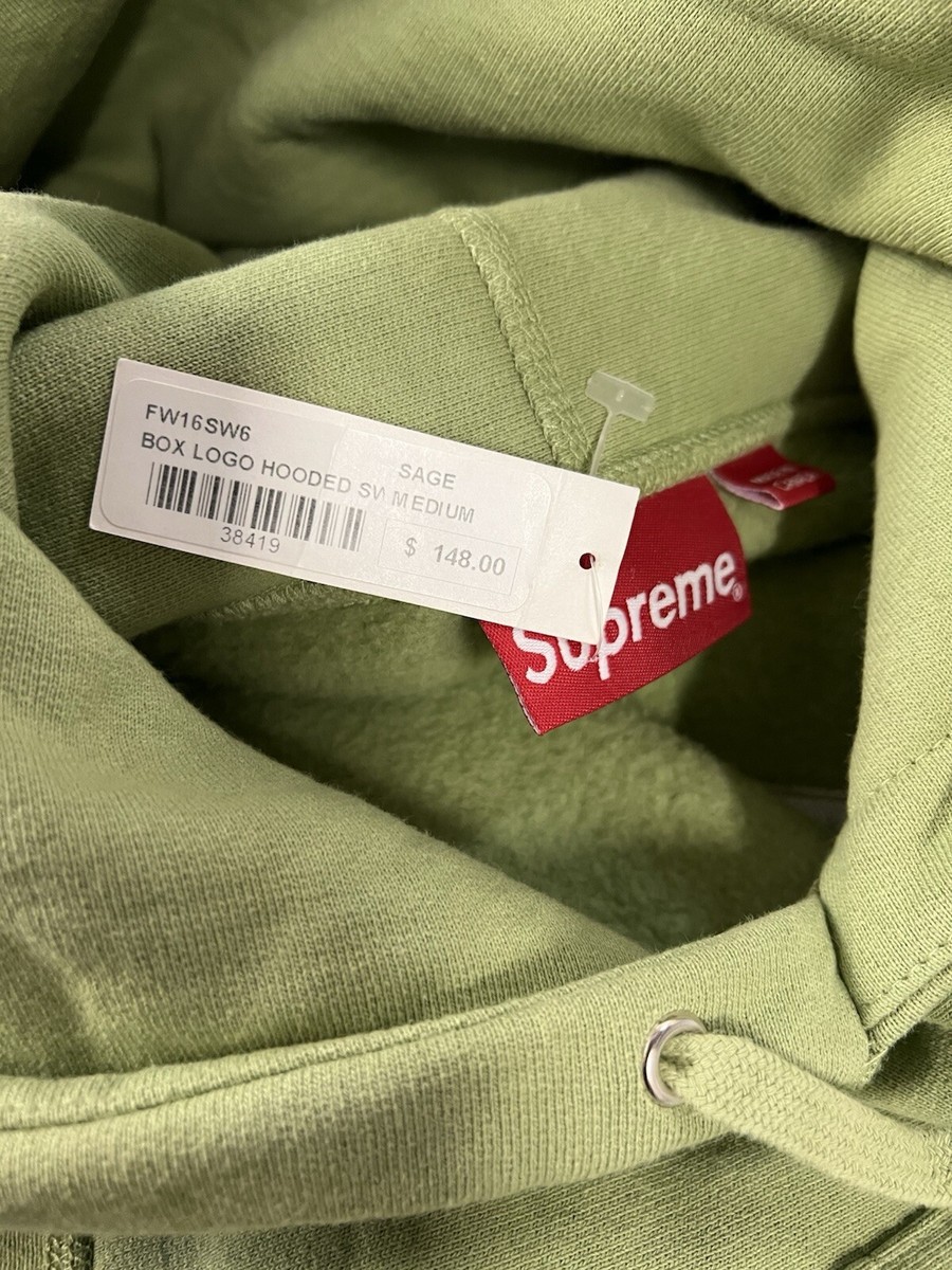 FW16 SUPREME BOX LOGO HOODED SWEATSHIRT HOODIE SAGE OLIVE GREEN