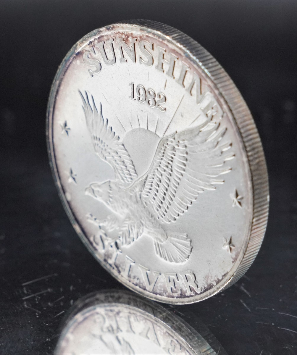 1982 Sunshine Mining Eagle ONE 1oz 999 FINE Silver Blue TONED
